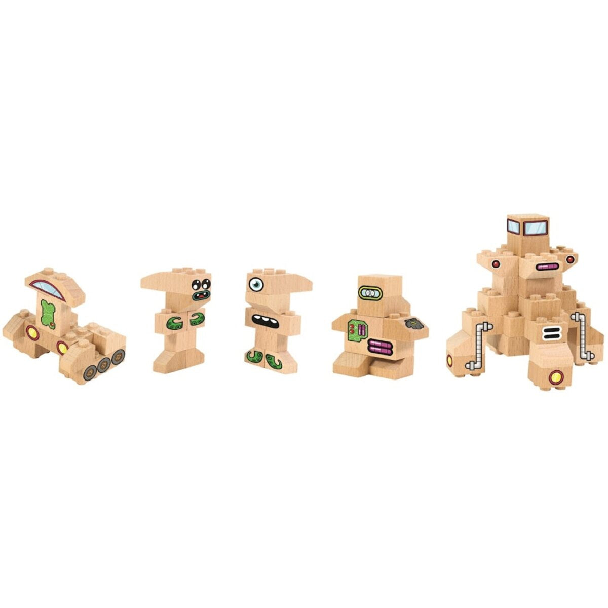 FabBrix Space FB-1815 Holzbausteine, Klemmbausteine aus zertifiziertem Buchenholz, 100% kompatibel mit konventionellen Bausteinen