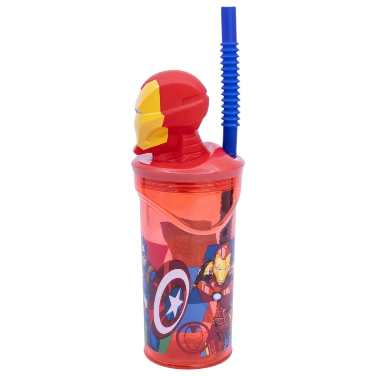 Stor Avengers Iron Man Becher – 3D Kindertrinkbecher mit Strohhalm & Figurdeckel