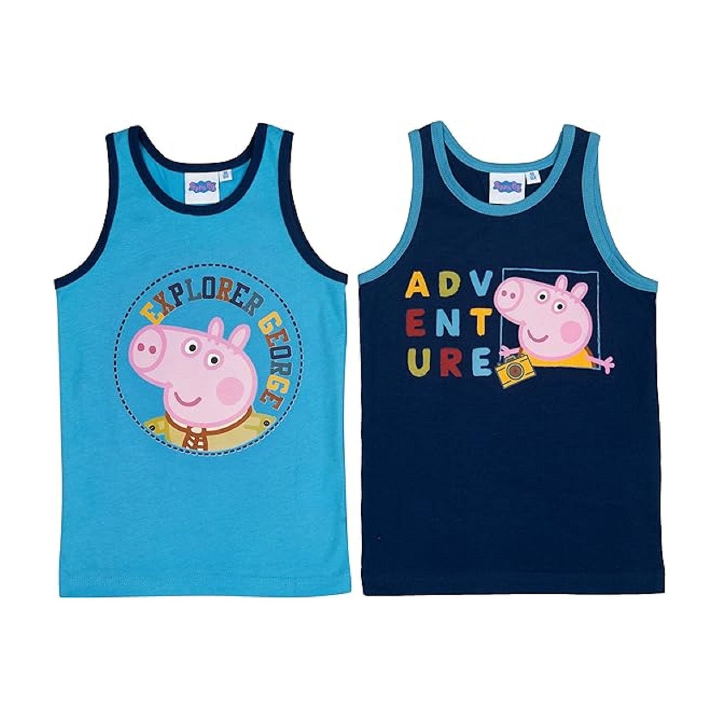 Peppa Wutz Unterhemd für Jungen Kinder Tank Top Hemdchen Unterwäsche Blau (2er Pack)