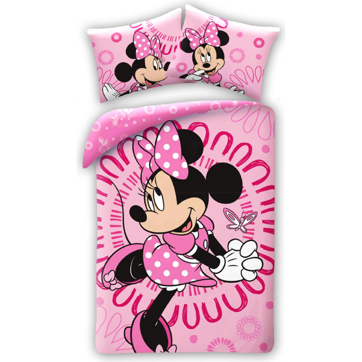Disney Minnie Mouse Bettwäsche Set aus Baumwolle Bettdeckenbezug 140 × 200 cm mit 70 × 90 cm Kissenbezug
