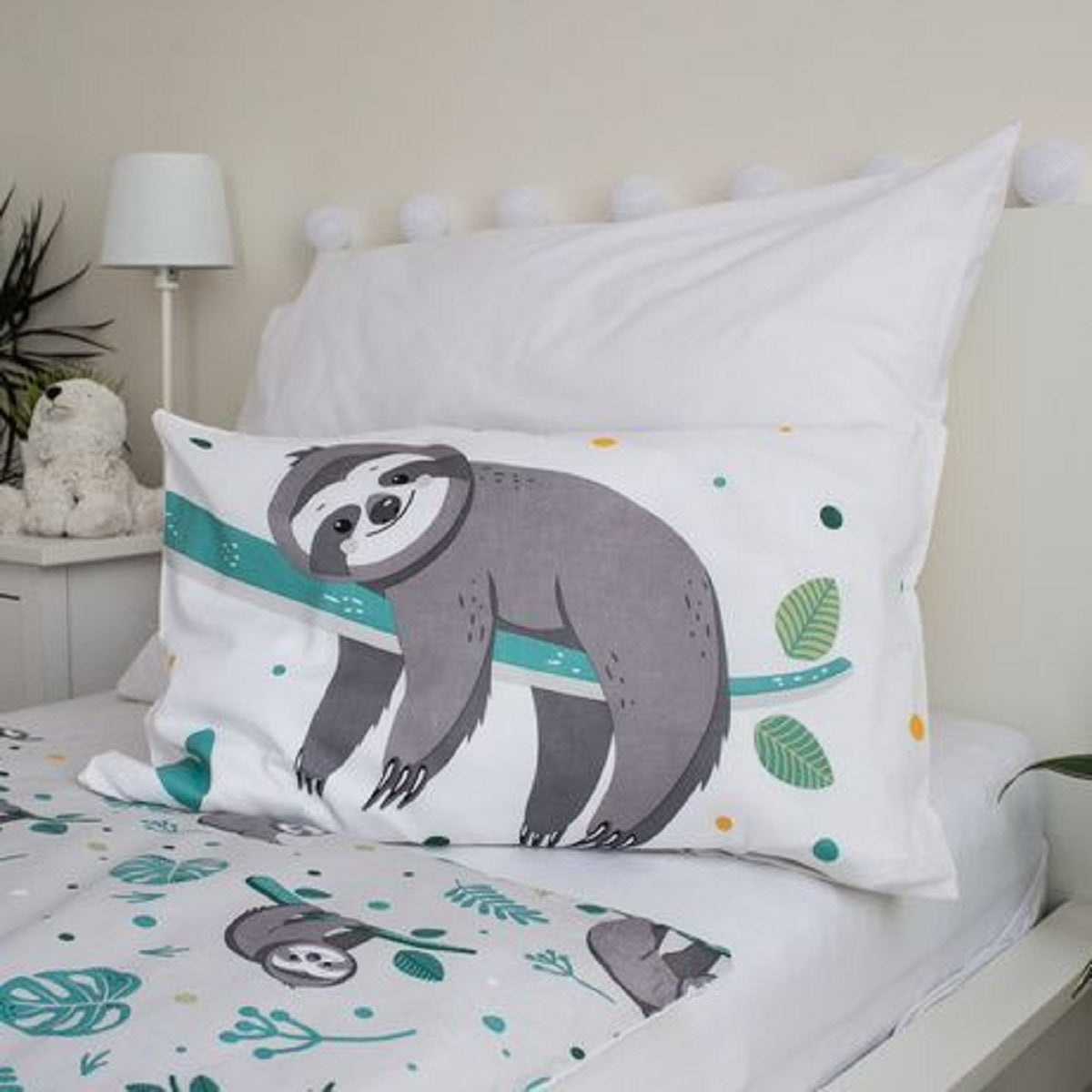 Kinderbettwäsche mit Faultier Motiv – 100x135 cm Bettbezug & 40x60 cm Kissenbezug