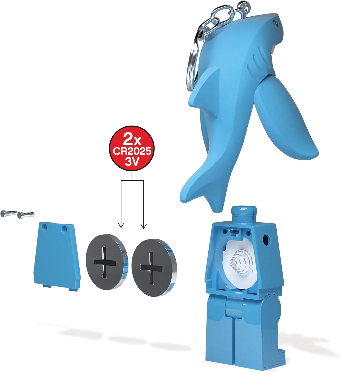 Lego Iconic Shark Suit Guy Schlüsselanhänger mit LED-Taschenlampe Spielzeuggeschenke für Kinder