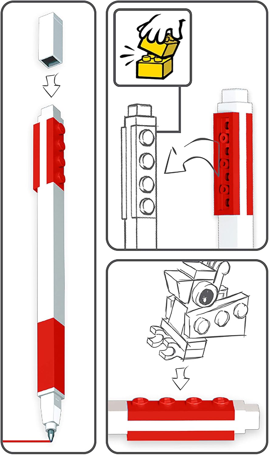 IQ LEGO Briefpapier-Brieffreund – Roter LEGO-Gelstift und klassische Minifigur