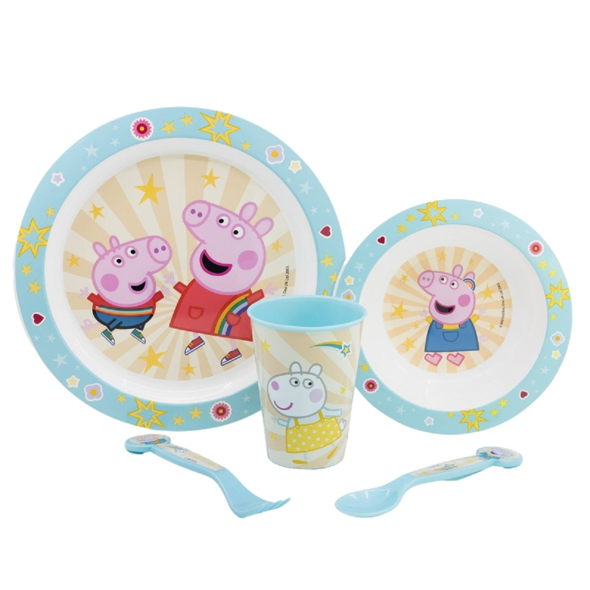 Peppa Pig Teller-Set –Mikrowellengeeignet 5-teiliges Kindergeschirr mit rutschfestem Boden