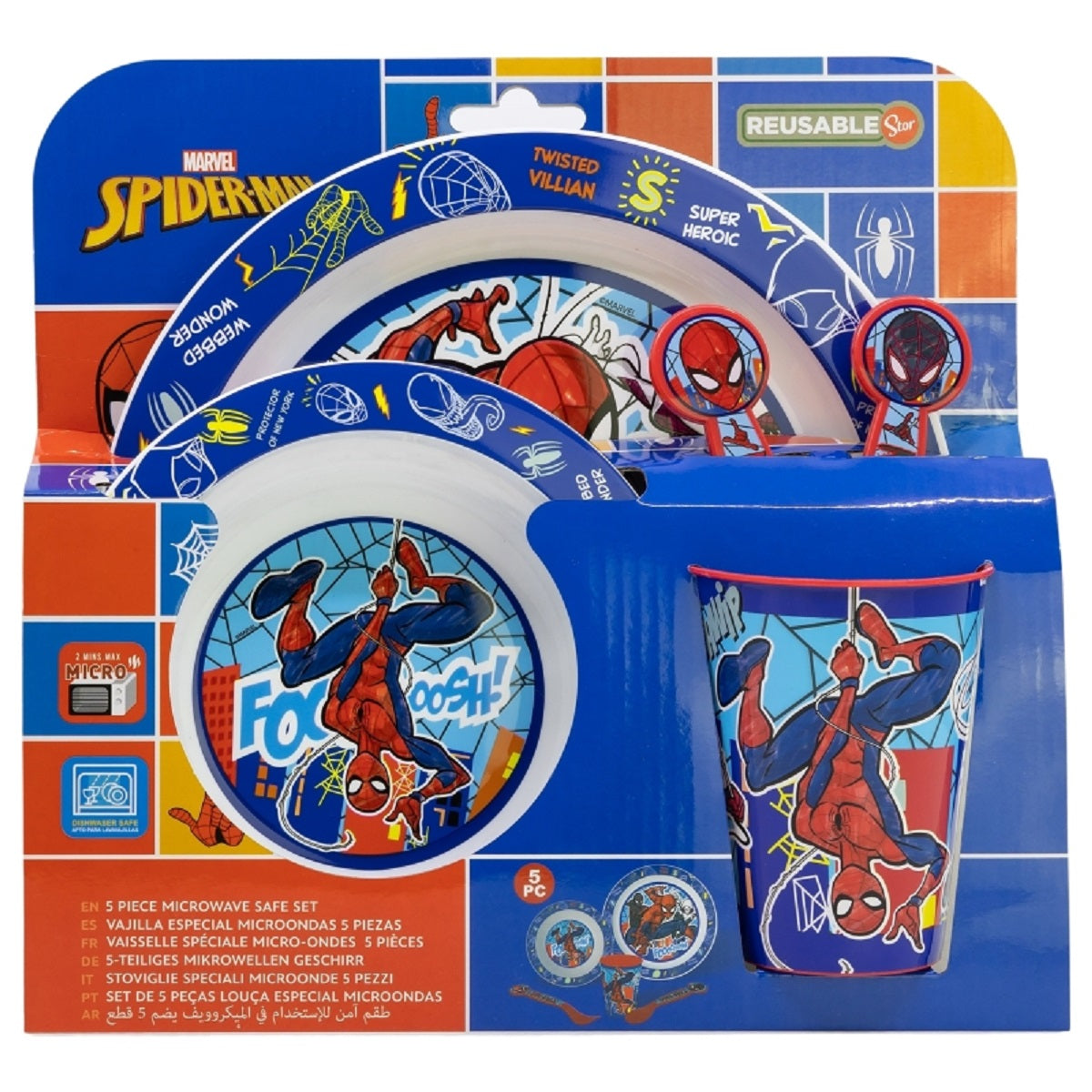 Spiderman Teller-Set Mikrowellengeeignet 5-teiliges Kindergeschirr mit rutschfestem Boden