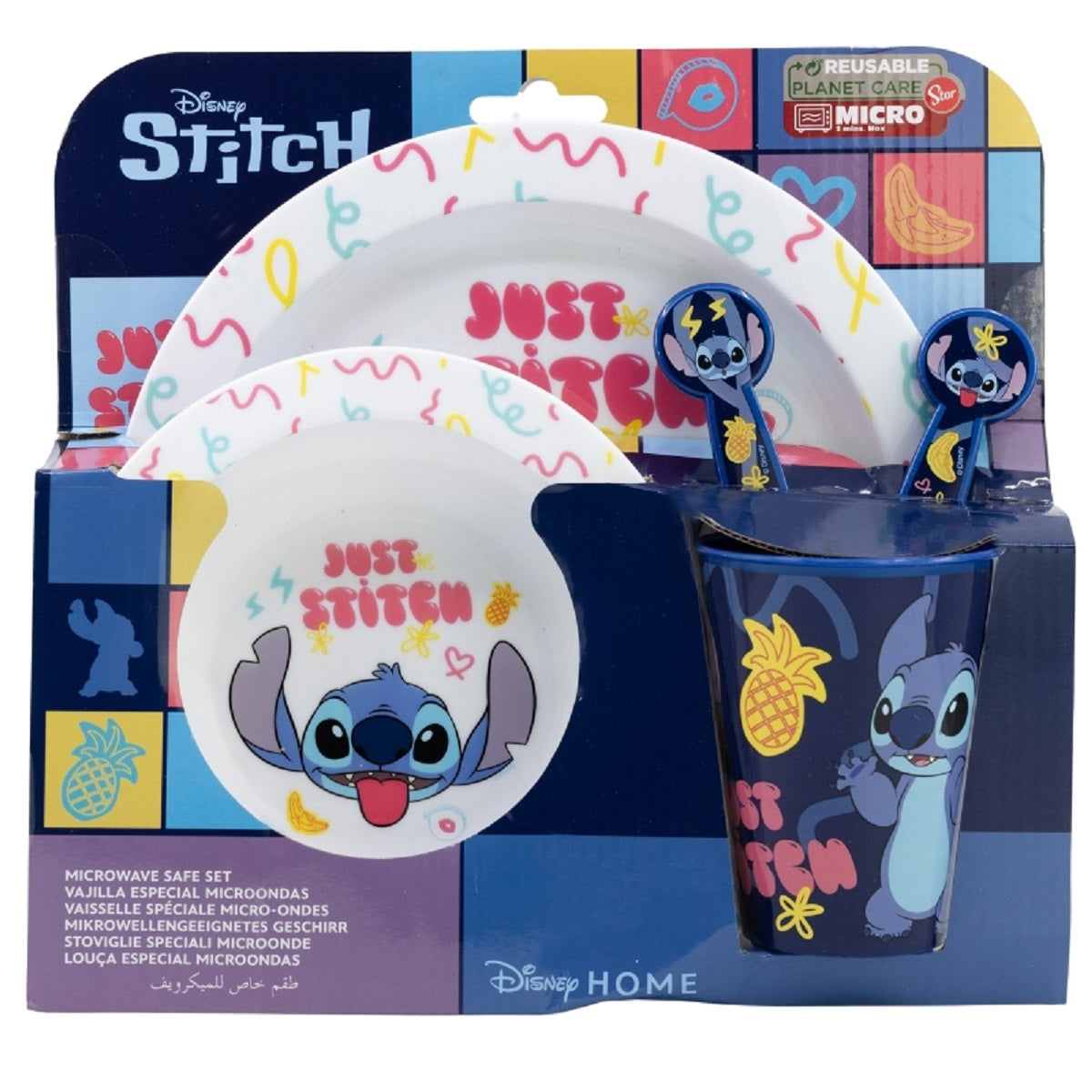 Lilo & Stitch Teller-Set Mikrowellengeeignet 5-teiliges Kindergeschirr mit rutschfestem Boden