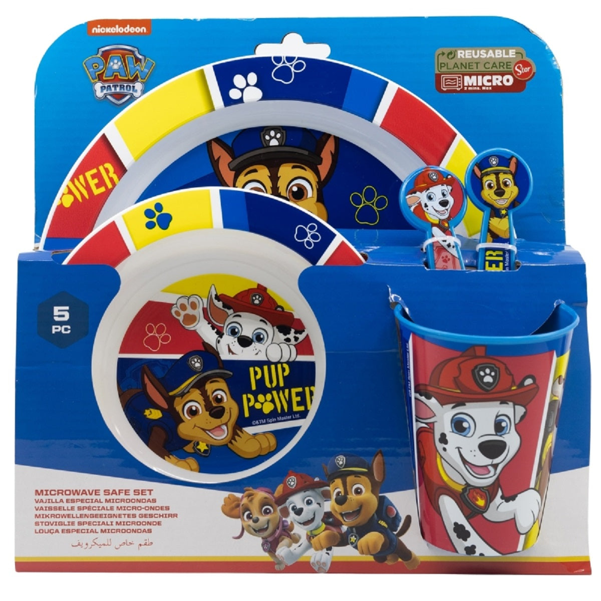 Paw Patrol Teller-Set –Mikrowellengeeignet 5-teiliges Kindergeschirr mit rutschfestem Boden