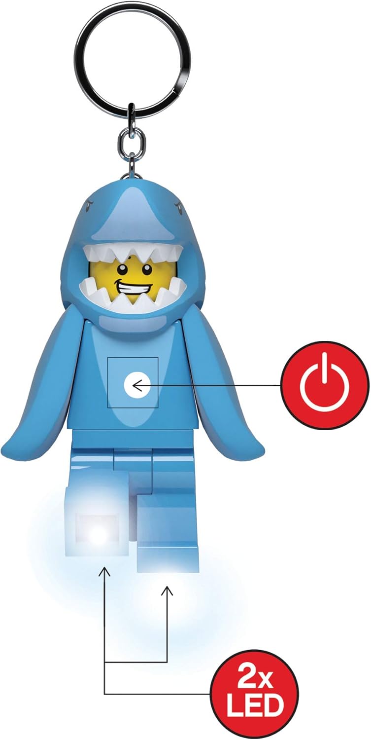 Lego Iconic Shark Suit Guy Schlüsselanhänger mit LED-Taschenlampe Spielzeuggeschenke für Kinder