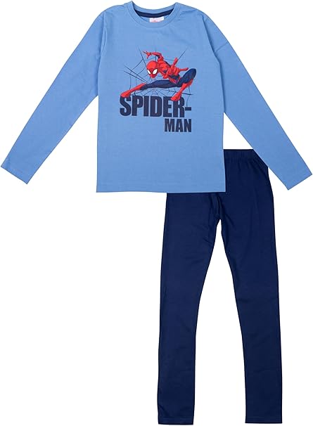Marvel Spider-Man Schlafanzug für Jungen Kinder Pyjama Set Langarm Oberteil mit Hose Blau/Schwarz