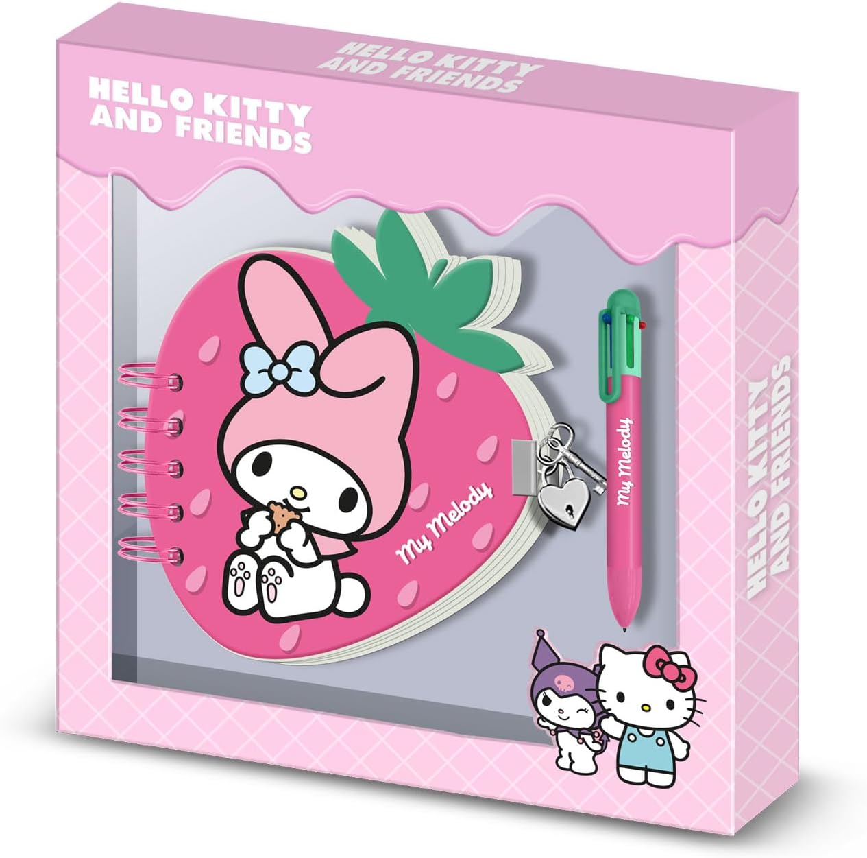 Hello Kitty Tagebuch Set mit 6 Farb Kugelschreiber Schloss und Schlüssel