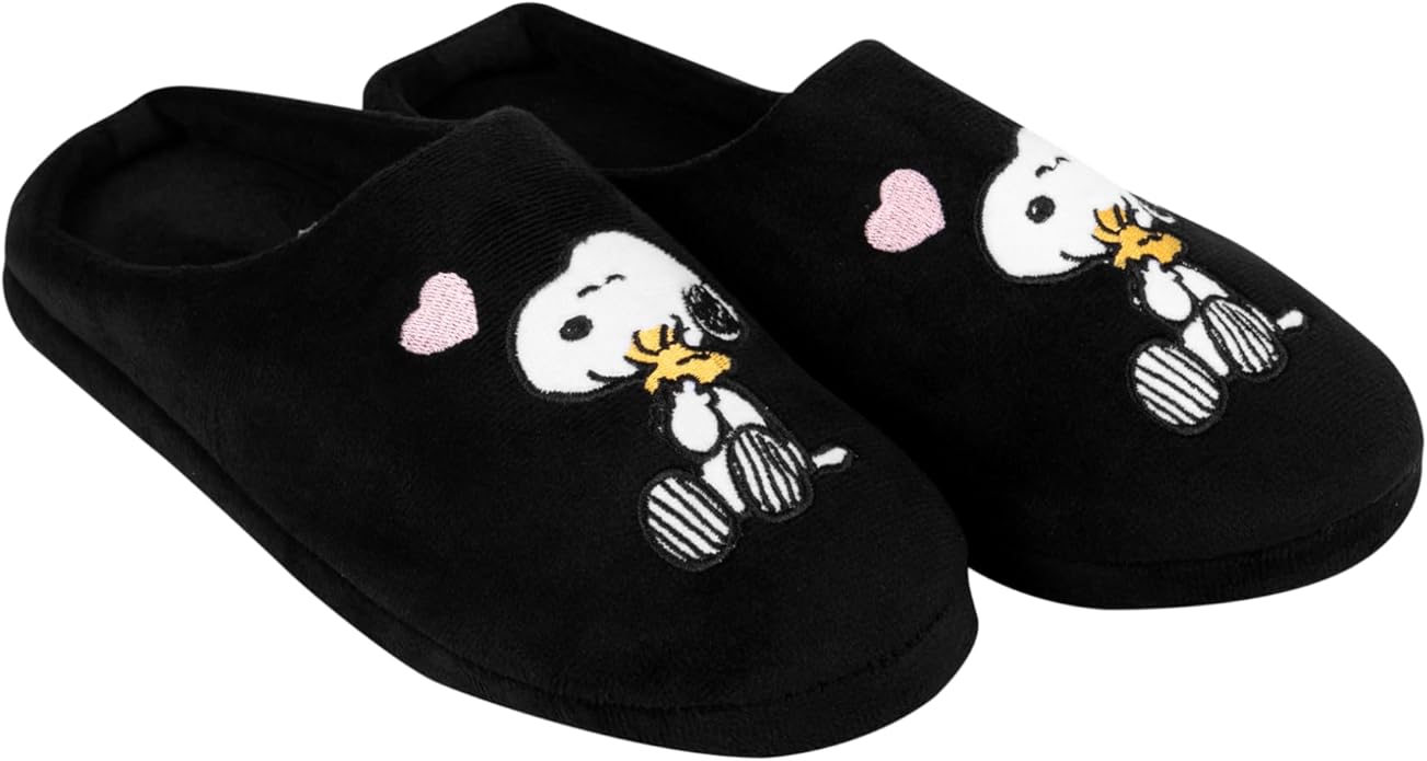 United Labels The Peanuts Hausschuhe für Damen Snoopy Design Puschen Slipper Pantoffeln Schwarz