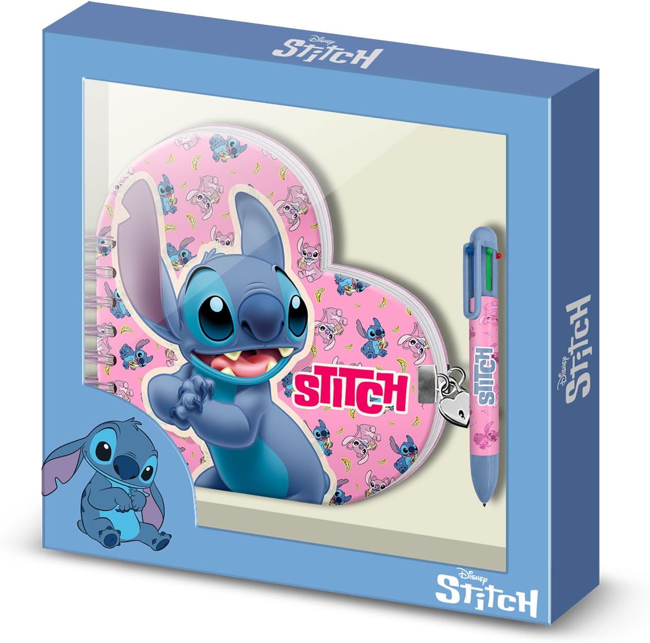 Lilo & Stitch Notizbuch Tagebuch Set mit 6 Farb Kugelschreiber, Schloss und 2 Schlüsseln