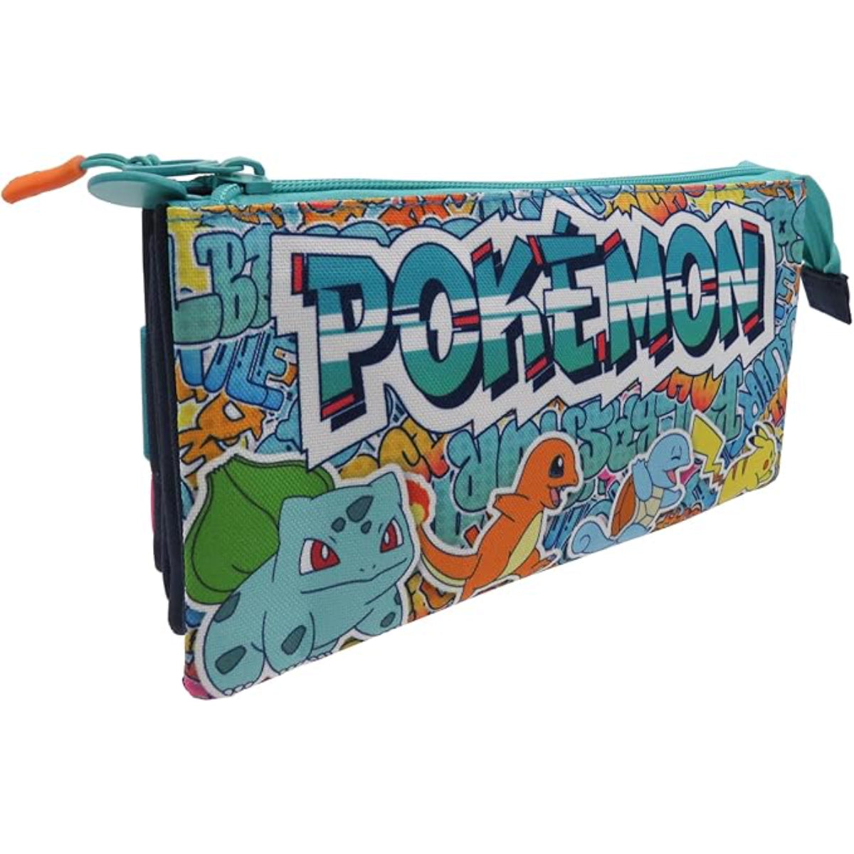 Pokémon Dreifach Federmäppchen 3 Fächer Federmappe mit Reißverschluss