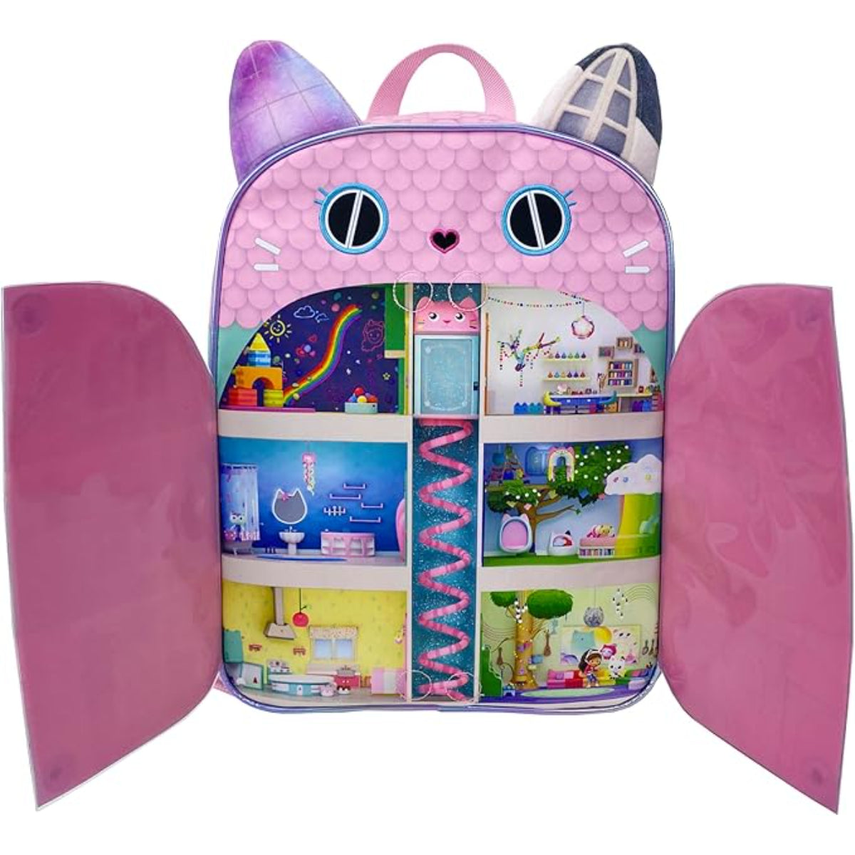 Gabby’s Dollhouse Kinder Rucksack 35 cm mit magnetischem Deckel und 2 Seitentaschen Netz