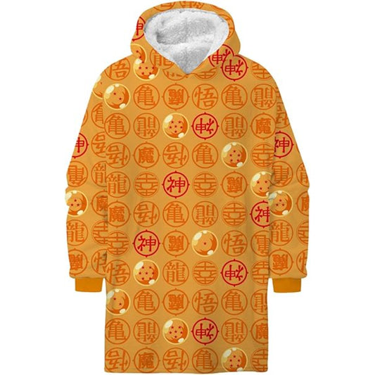 Dragon Ball Hoodie Blanket Groß 75 × 70 cm Kuscheldecke mit Ärmeln und Kapuze Oversize
