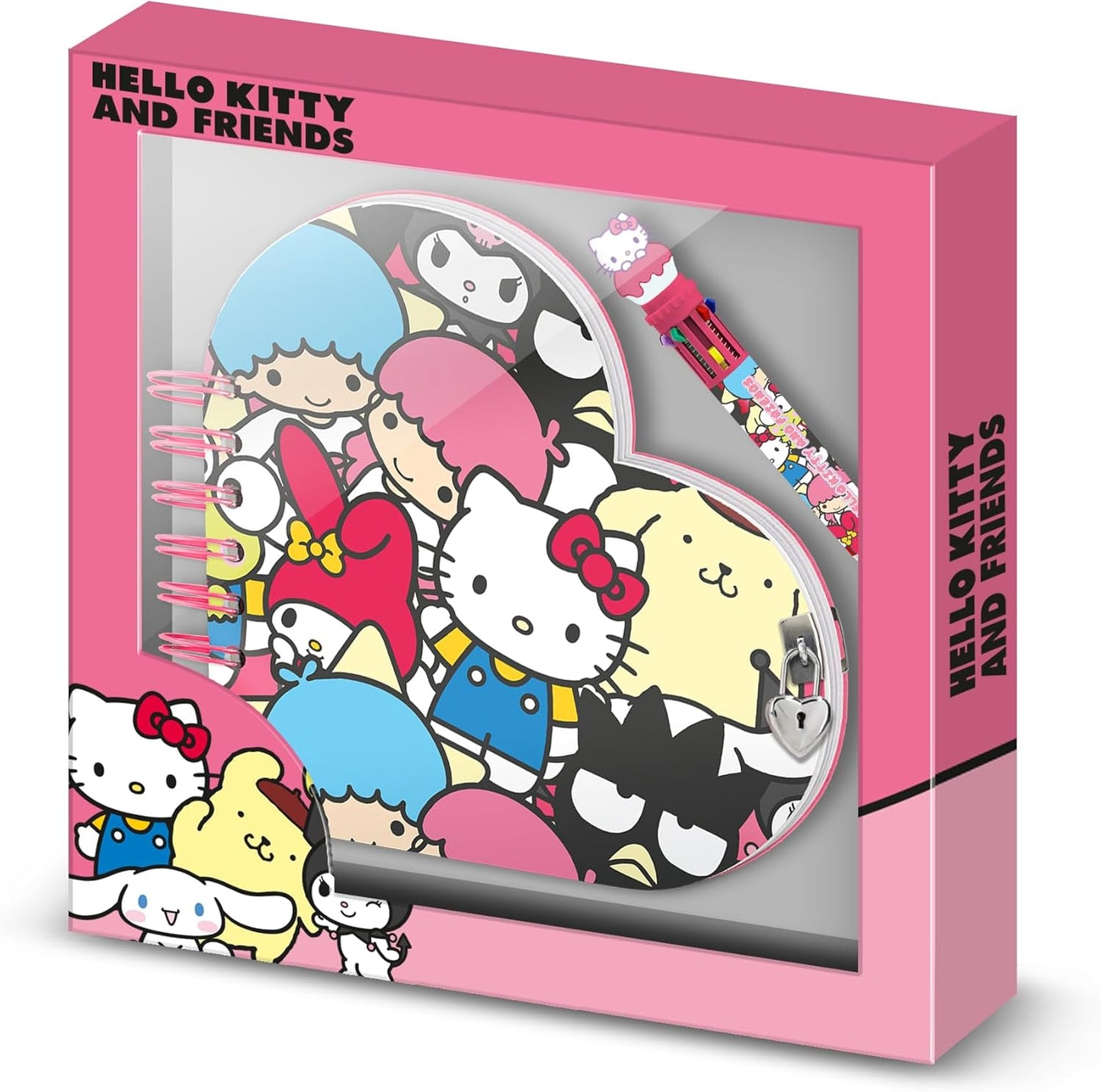 Hello Kitty Tagebuch Set mit 6 Farb Kugelschreiber Schloss und Schlüssel