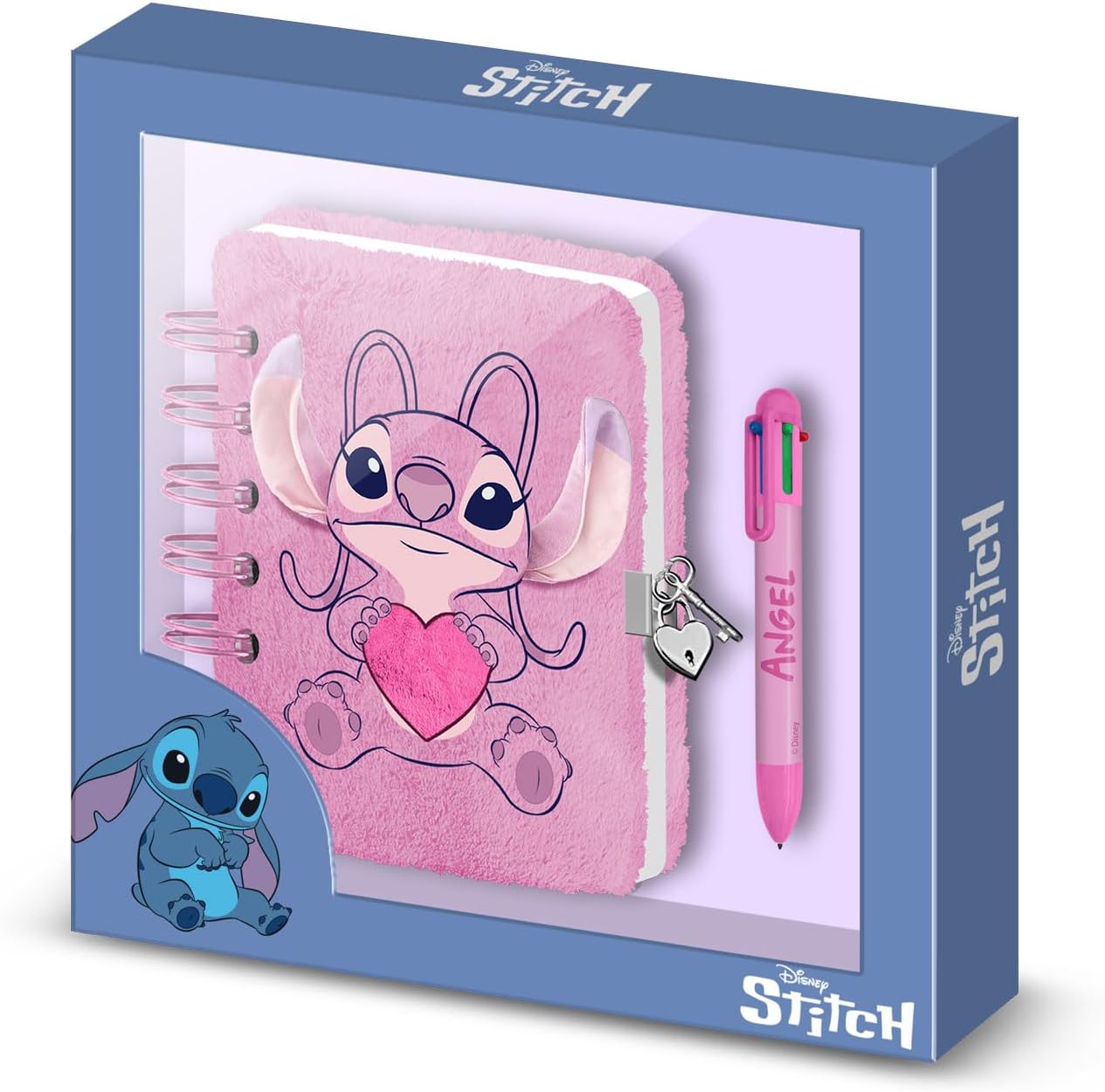 Lilo & Stitch Notizbuch Plüsch Tagebuch Set A5 mit 6 Farb Kugelschreiber, Schloss und 2 Schlüsseln