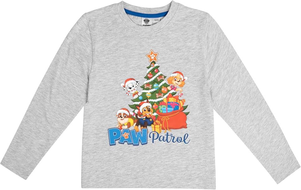 Paw Patrol Schlafanzug für Jungen - Christmas Kinder Winter Pyjama Set Weihnachten Langarm mit Hose Grau/Blau