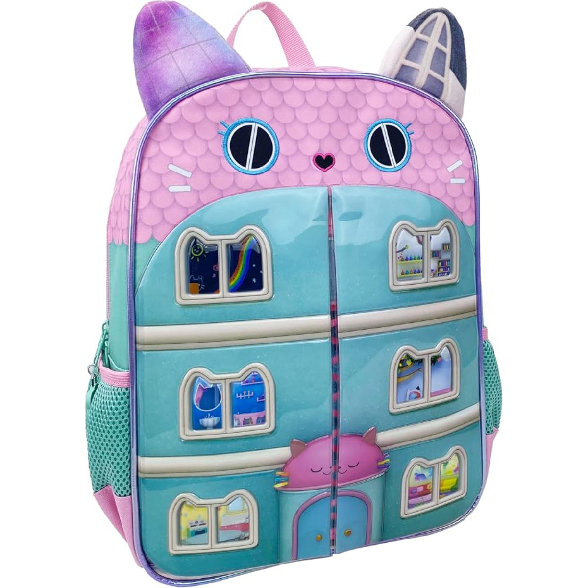 Gabby’s Dollhouse Kinder Rucksack 35 cm mit magnetischem Deckel und 2 Seitentaschen Netz
