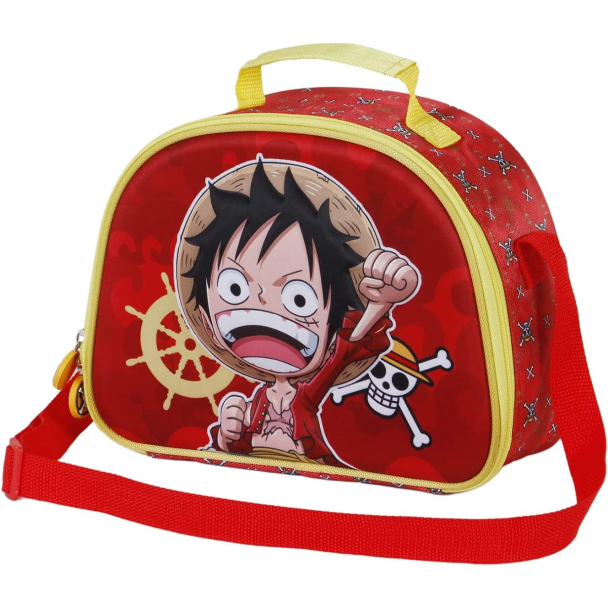 One Piece Frühstückstasche Kinder Rot mit Reißverschluss und Schulterriemen