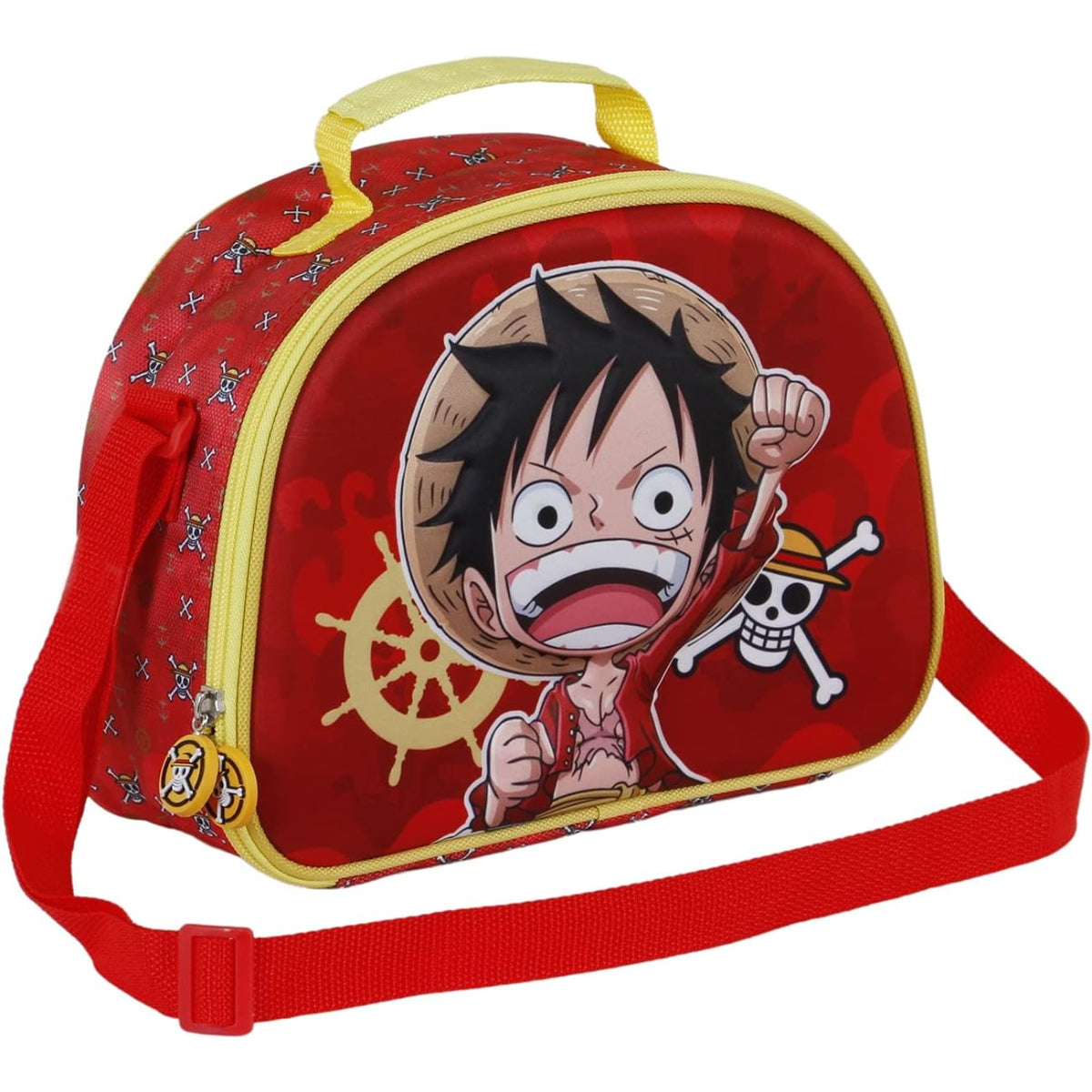 One Piece Frühstückstasche Kinder Rot mit Reißverschluss und Schulterriemen