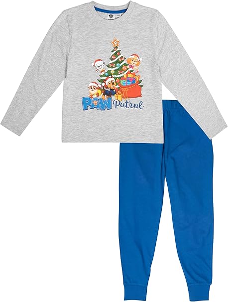 Paw Patrol Schlafanzug für Jungen - Christmas Kinder Winter Pyjama Set Weihnachten Langarm mit Hose Grau/Blau