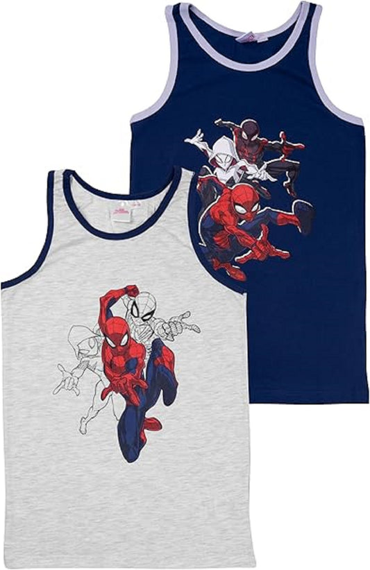 Spider-Man Unterhemd für Jungen - Kinder Tank Top Unterwäsche Grau/Blau (2er Pack)