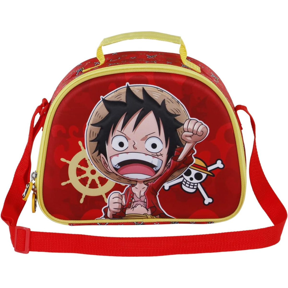 One Piece Frühstückstasche Kinder Rot mit Reißverschluss und Schulterriemen