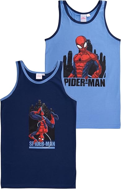 Marvel Spider-Man Unterhemd für Jungen - Kinder Tank Top Hemdchen Unterwäsche Blau (2er Pack)