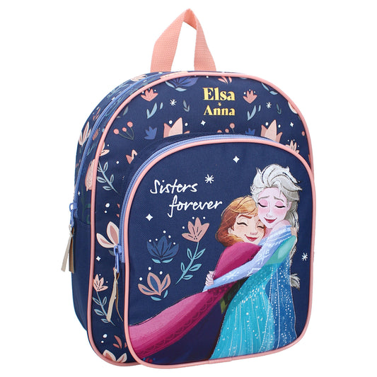 Frozen 2 Kinderrucksack – Mädchen Tasche mit Anna und Elsa, rosa-blaue Schultasche