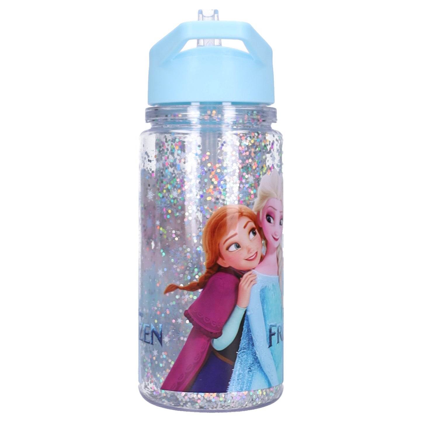 Disney Frozen II Trinkflasche Kinder 300 ml mit Strohhalm Doppelwand Flasche Elsa Anna Glitzer