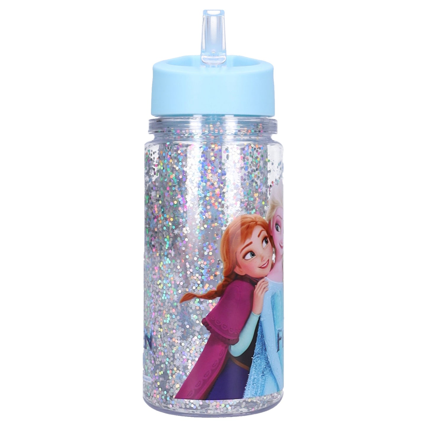 Disney Frozen II Trinkflasche Kinder 300 ml mit Strohhalm Doppelwand Flasche Elsa Anna Glitzer