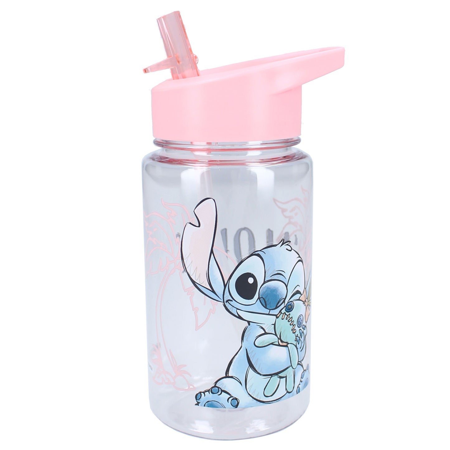 Disney Stitch Trinkflasche – 450 ml mit Strohhalm & Traggriff, transparent
