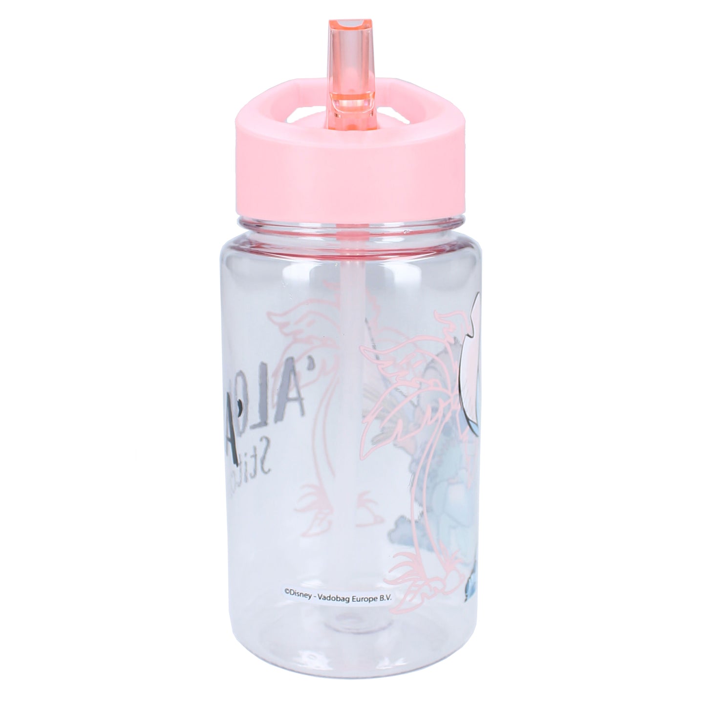 Disney Stitch Trinkflasche – 450 ml mit Strohhalm & Traggriff, transparent