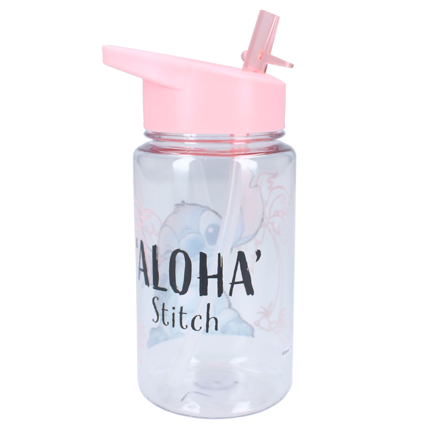 Disney Stitch Trinkflasche – 450 ml mit Strohhalm & Traggriff, transparent