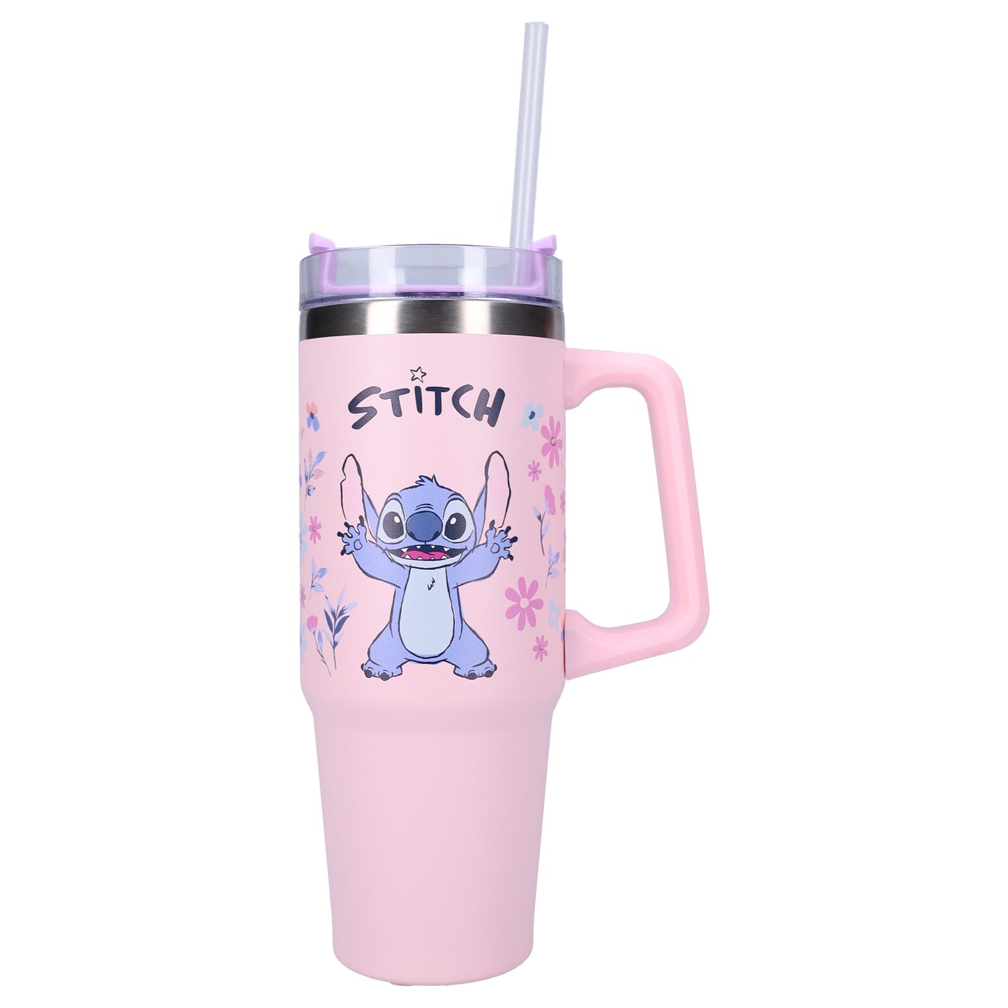 Lilo & Stitch Trinkflasche 900ml – Kinder Flasche mit Henkel, rosa