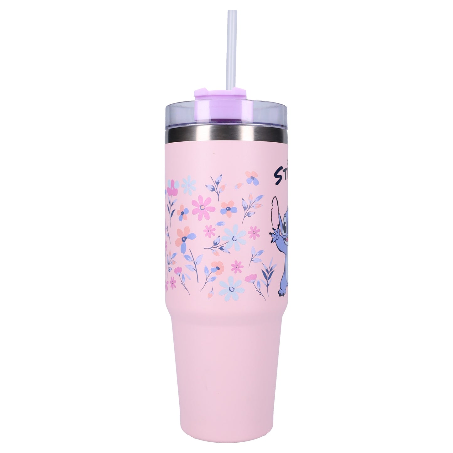 Lilo & Stitch Trinkflasche 900ml – Kinder Flasche mit Henkel, rosa