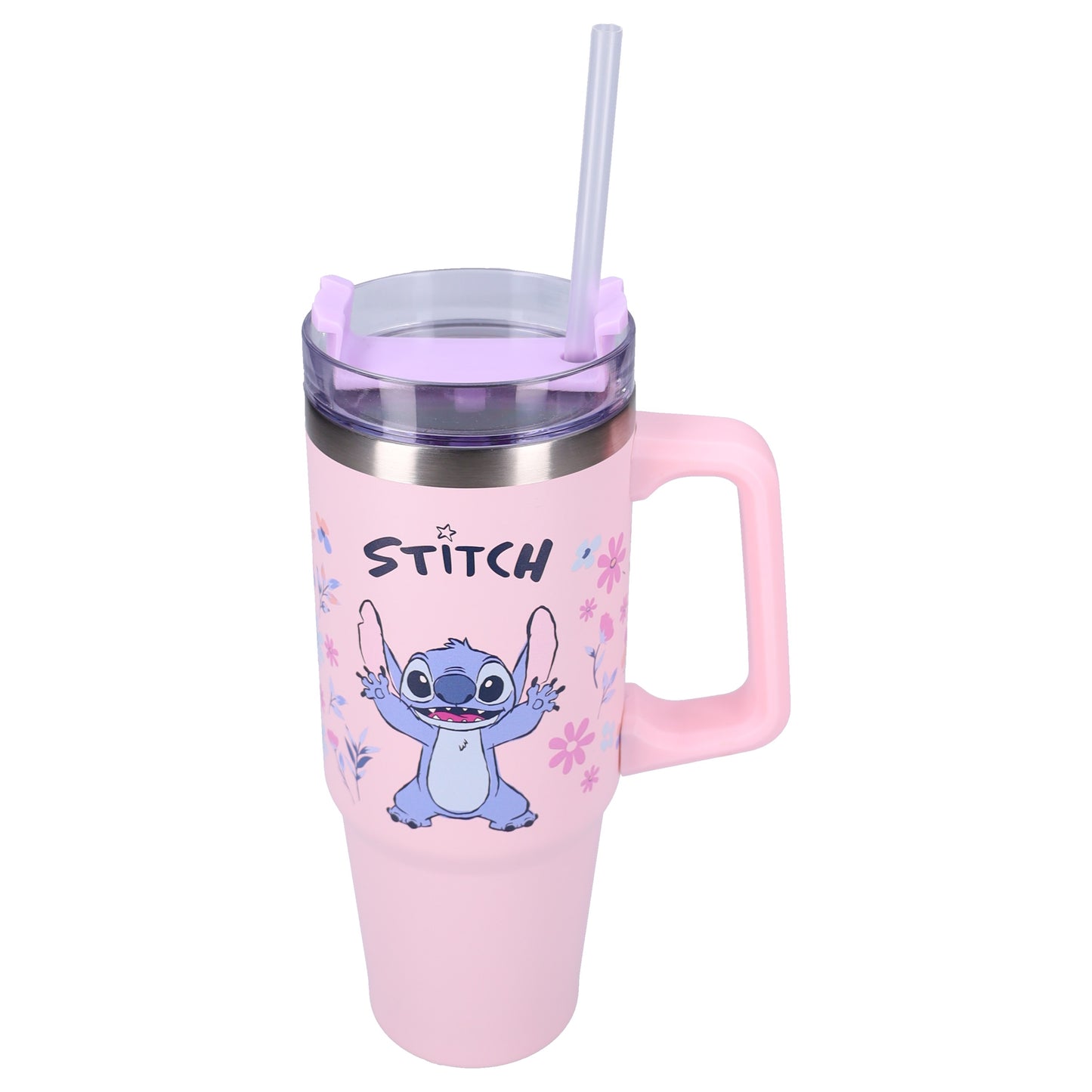 Lilo & Stitch Trinkflasche 900ml – Kinder Flasche mit Henkel, rosa