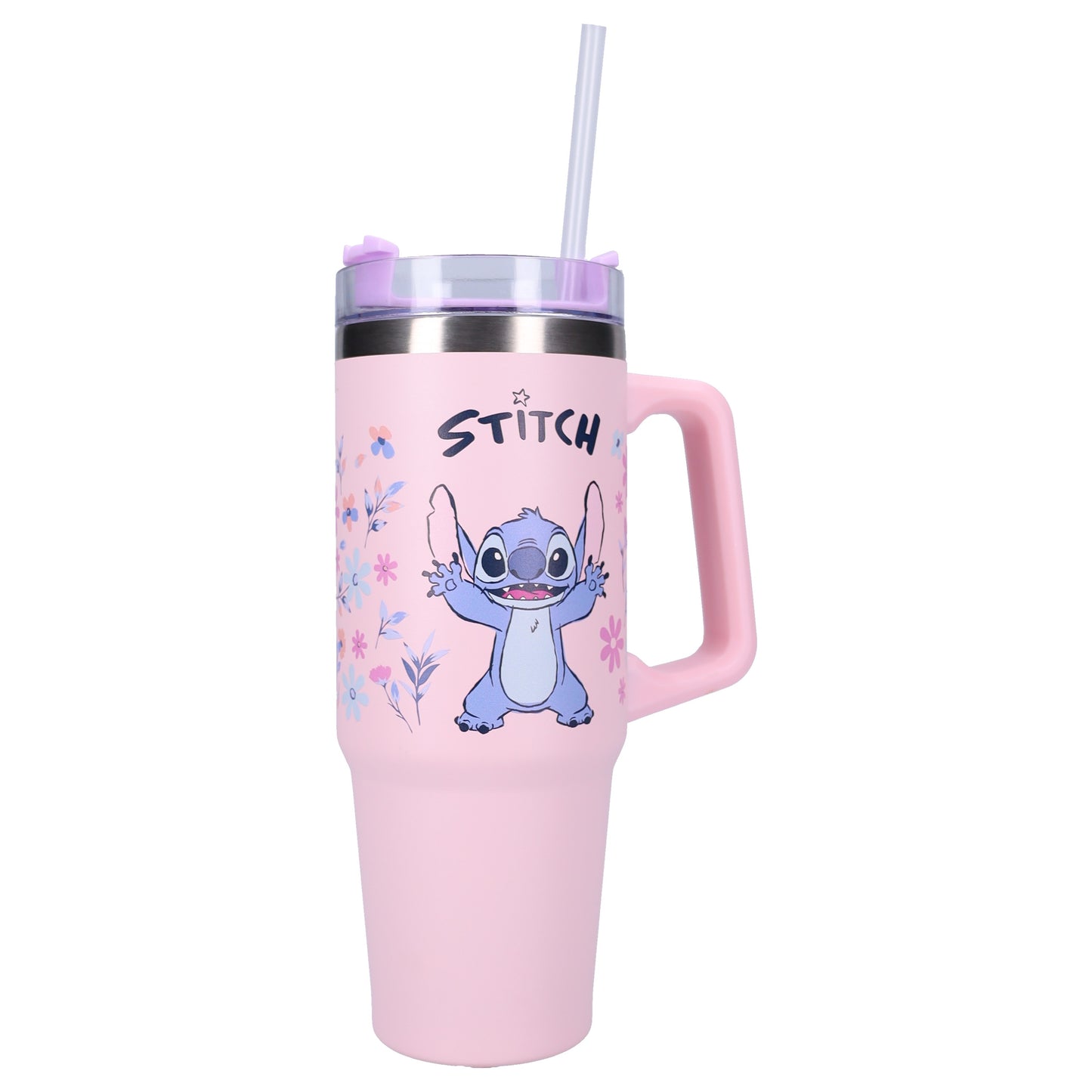 Lilo & Stitch Trinkflasche 900ml – Kinder Flasche mit Henkel, rosa