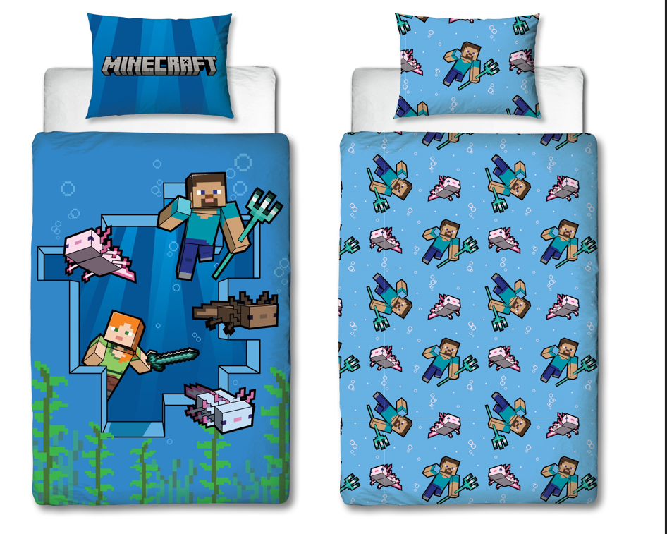 Minecraft Bettwäsche Set 140x200 cm mit 60x70 cm Kissenbezug in Ozean-Design