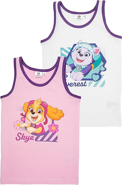 Paw Patrol Unterhemd für Mädchen Kinder Tank Top Hemdchen Unterwäsche Rosa/Weiß (2er Pack)