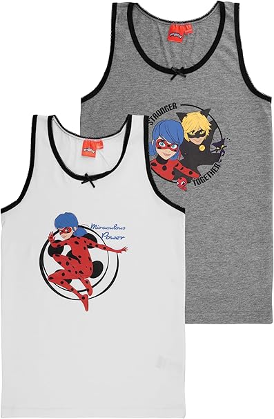 United Labels Miraculous Unterhemd für Mädchen - Ladybug Kinder Tank Top Hemdchen Unterwäsche Weiß/Grau