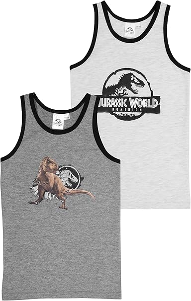 United Labels Jurassic World Unterhemd für Jungen Kinder Tank Top Hemdchen Unterwäsche Grau (2er Pack)