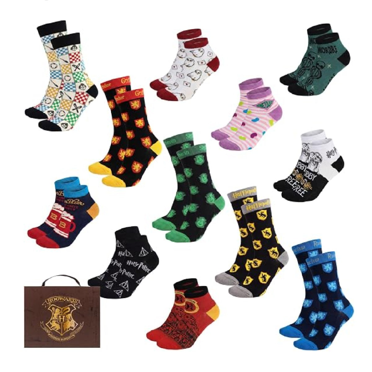 Harry Potter Socken Set 12 Stück Größe 38–45 für Alltag Freizeit Urlaub und Fan Outfit
