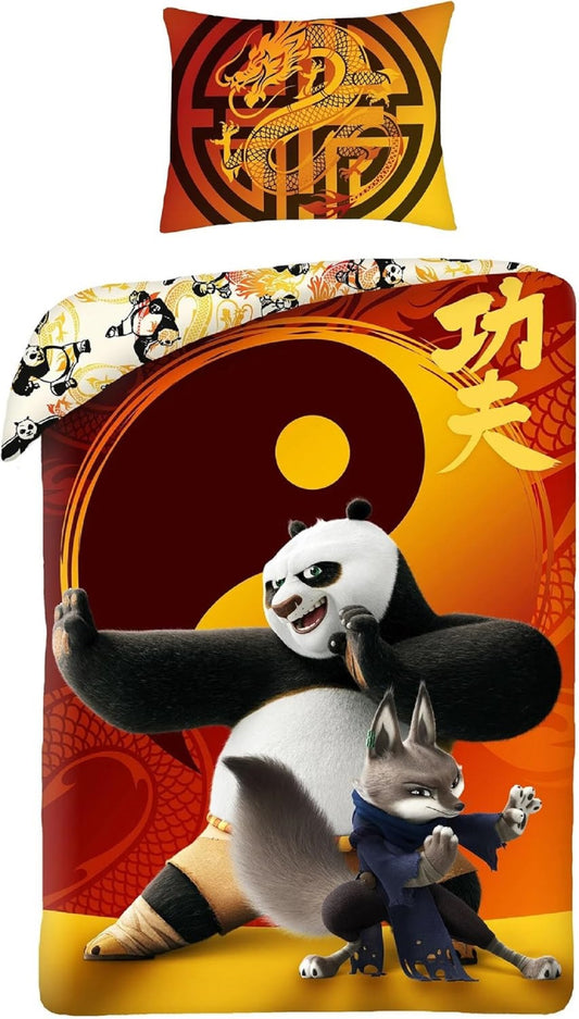 Kung Fu Panda Krieger Bettwäsche Set aus Baumwolle Bettdeckenbezug 140 × 200 cm mit 70 × 90 cm Kissenbezug