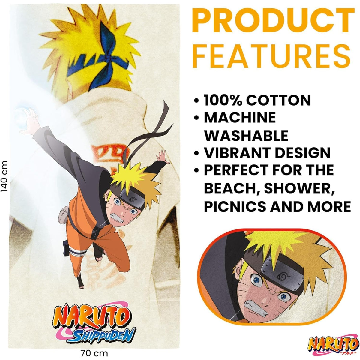 Naruto Handtuch 70x140 cm Baumwolle weich Badetuch saugfähig Duschtuch