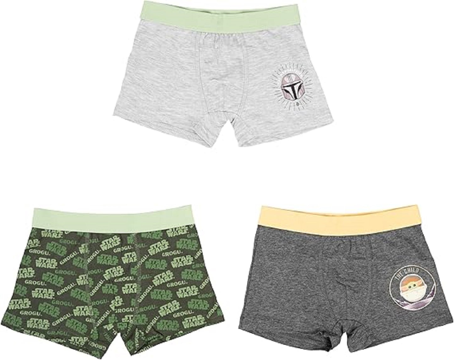 Star Wars The Mandalorian Boxershorts für Jungen Unterhose Unterwäsche Grau/Grün (3er Pack)