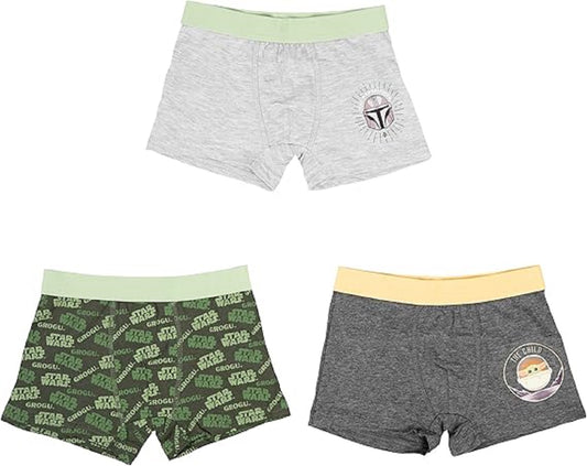 Star Wars The Mandalorian Boxershorts für Jungen Unterhose Unterwäsche Grau/Grün (3er Pack)