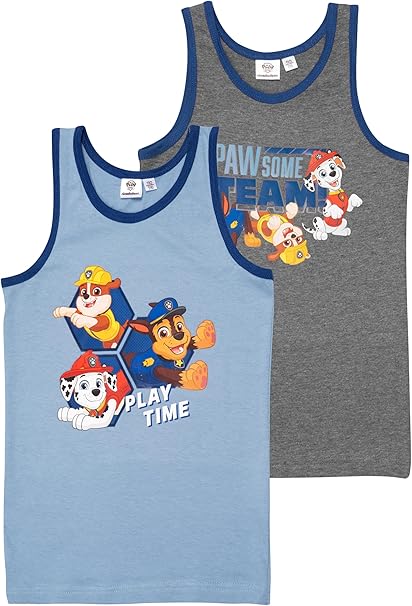 Paw Patrol Unterhemd für Jungen Kinder Tank Top Hemdchen Unterwäsche Blau/Grau (2er Pack)