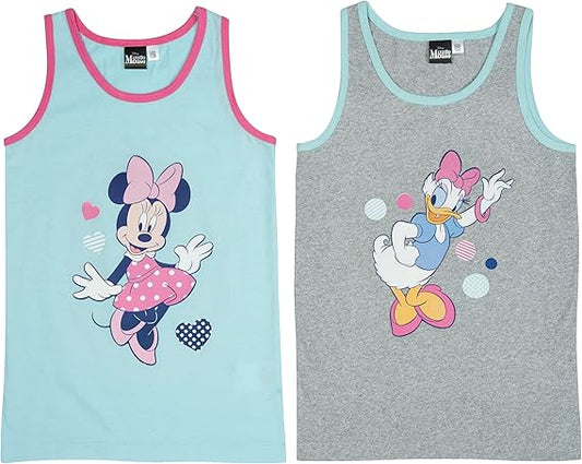 Disney Unterhemd für Mädchen - Minnie & Daisy Kinder Tank Top Hemdchen Blau/Grau (2er Pack)